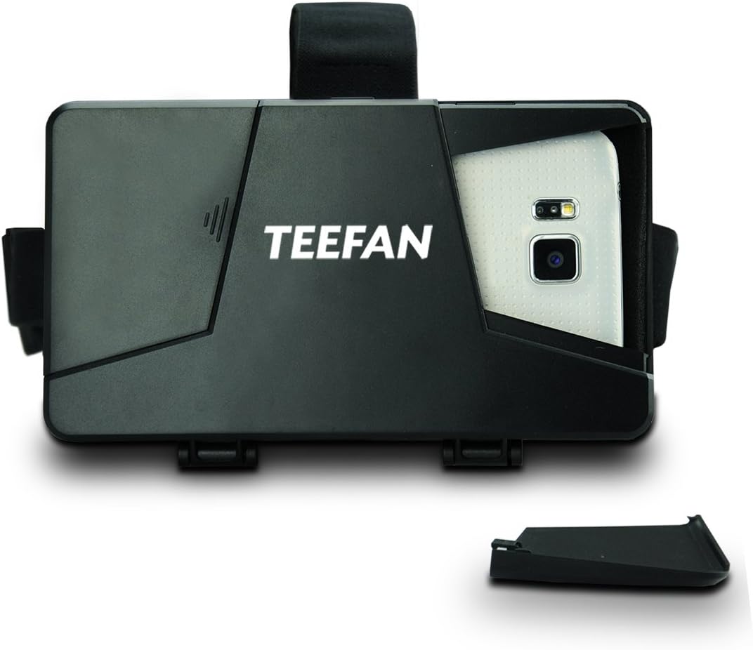 TEEFAN Plastic Adjustable Pupil and Focal Distance Google Cardboard Virtual Reality Headset Game Movie Video 3D Glasses with QR Code for iPhone Samsung HTC Nexus LG with Head Strip (Black)