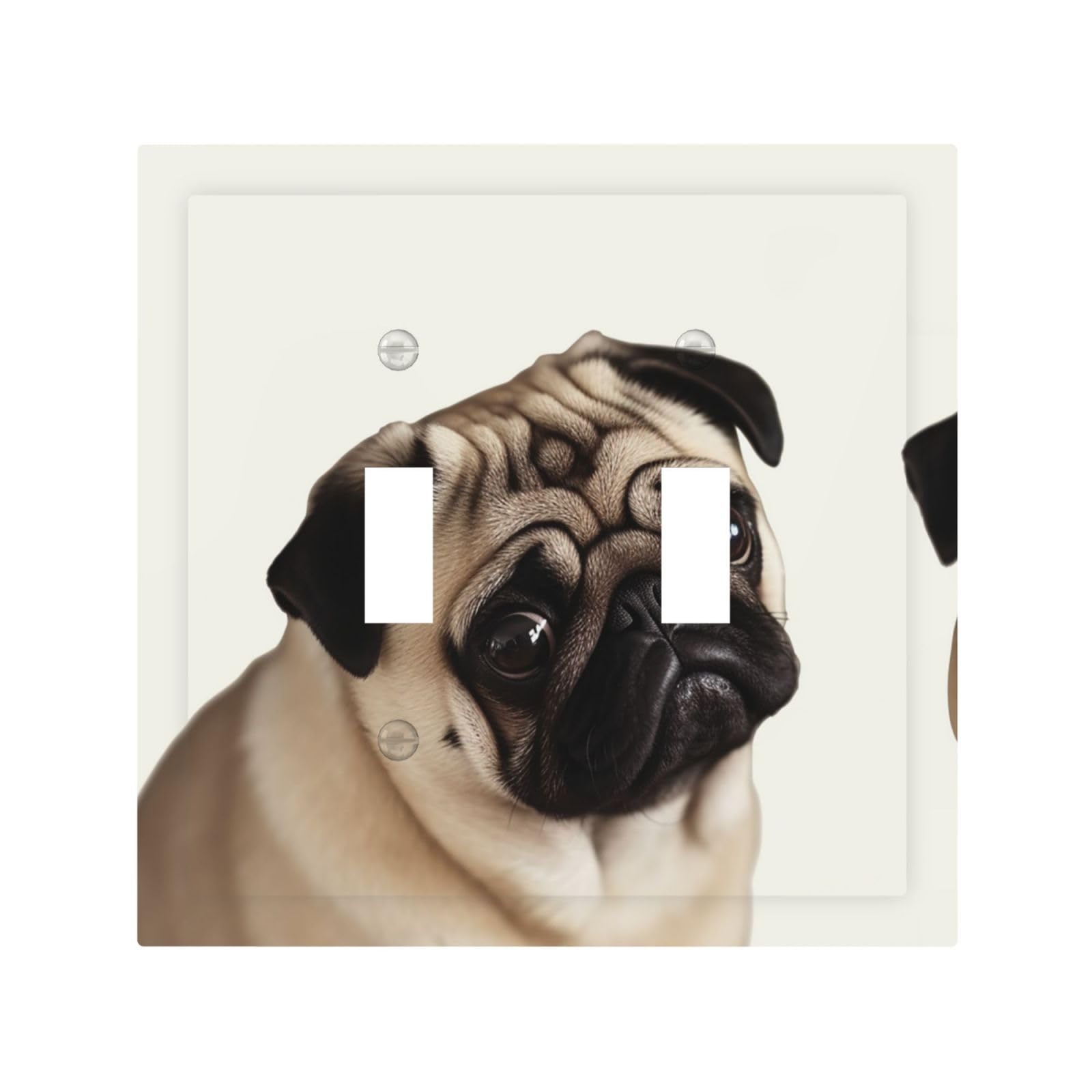 2-Gang Decorator Wall Plate Pug Dog Light Switch Cover Double Toggle Receptacle Wall Plate Mid Size 4.9" x 5" Wallplate Unbreakable Polycarbonate Outlet Faceplates Covers