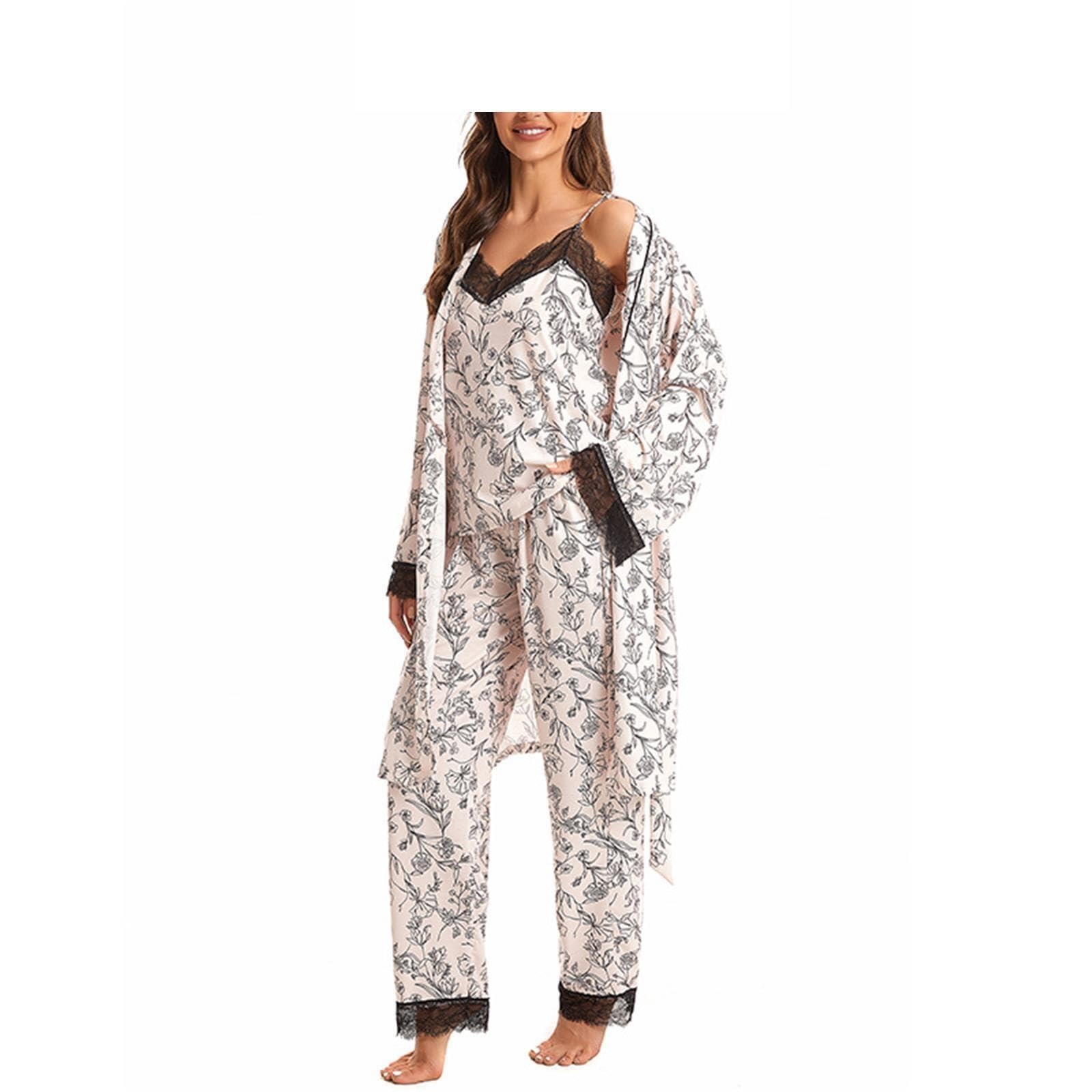 Pigiama da donna 3 pezzi Set Cami Vest Pantaloni lunghi larghi