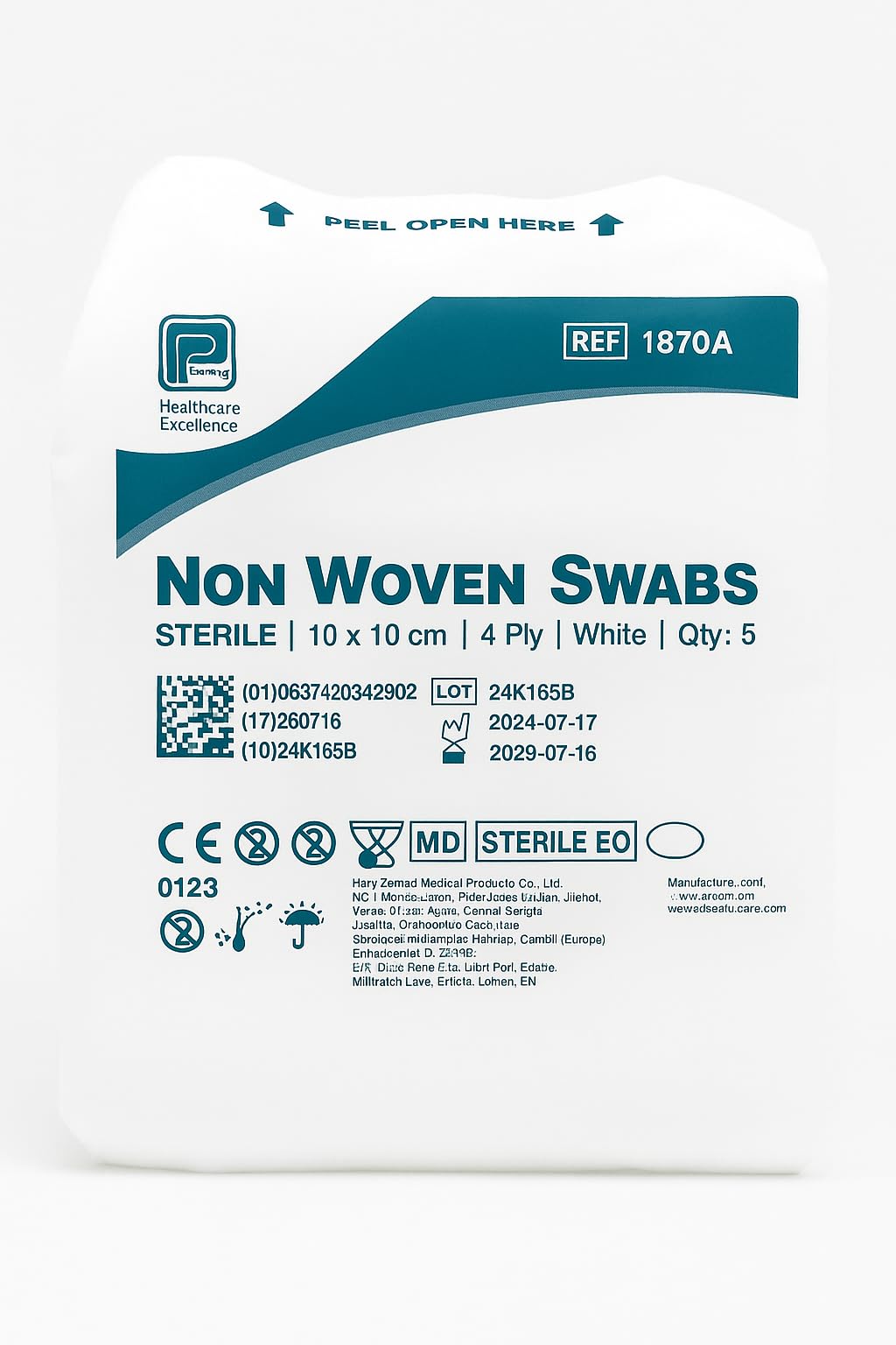 Premier 1870A 4 Ply Sterile Absorbent Non Woven Swab, 10cm x 10cm Pack of 40 (5 Swabs/Pack)