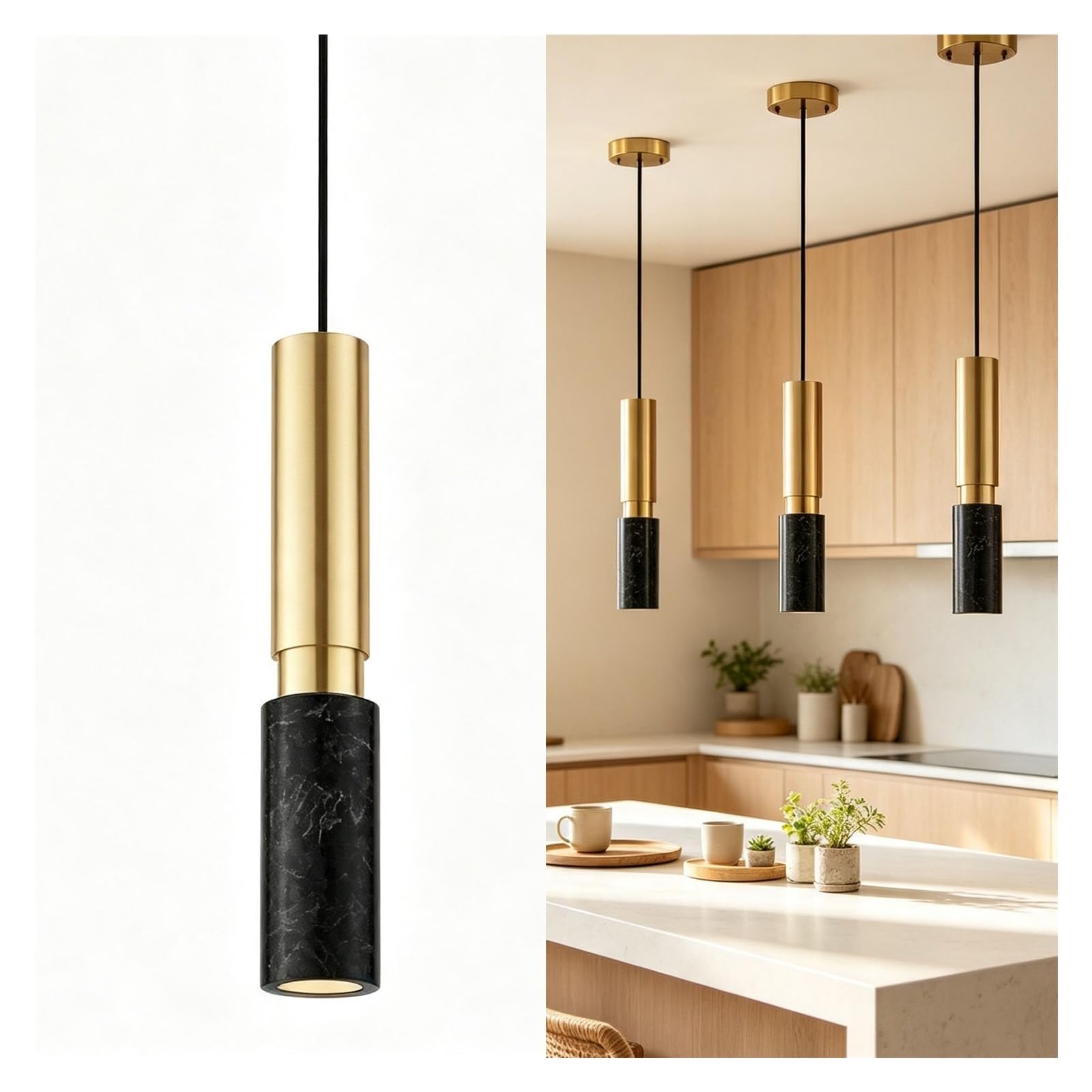 LUOYAOB Green Marble Shade Pendant Lamp Black Ceiling Fixture