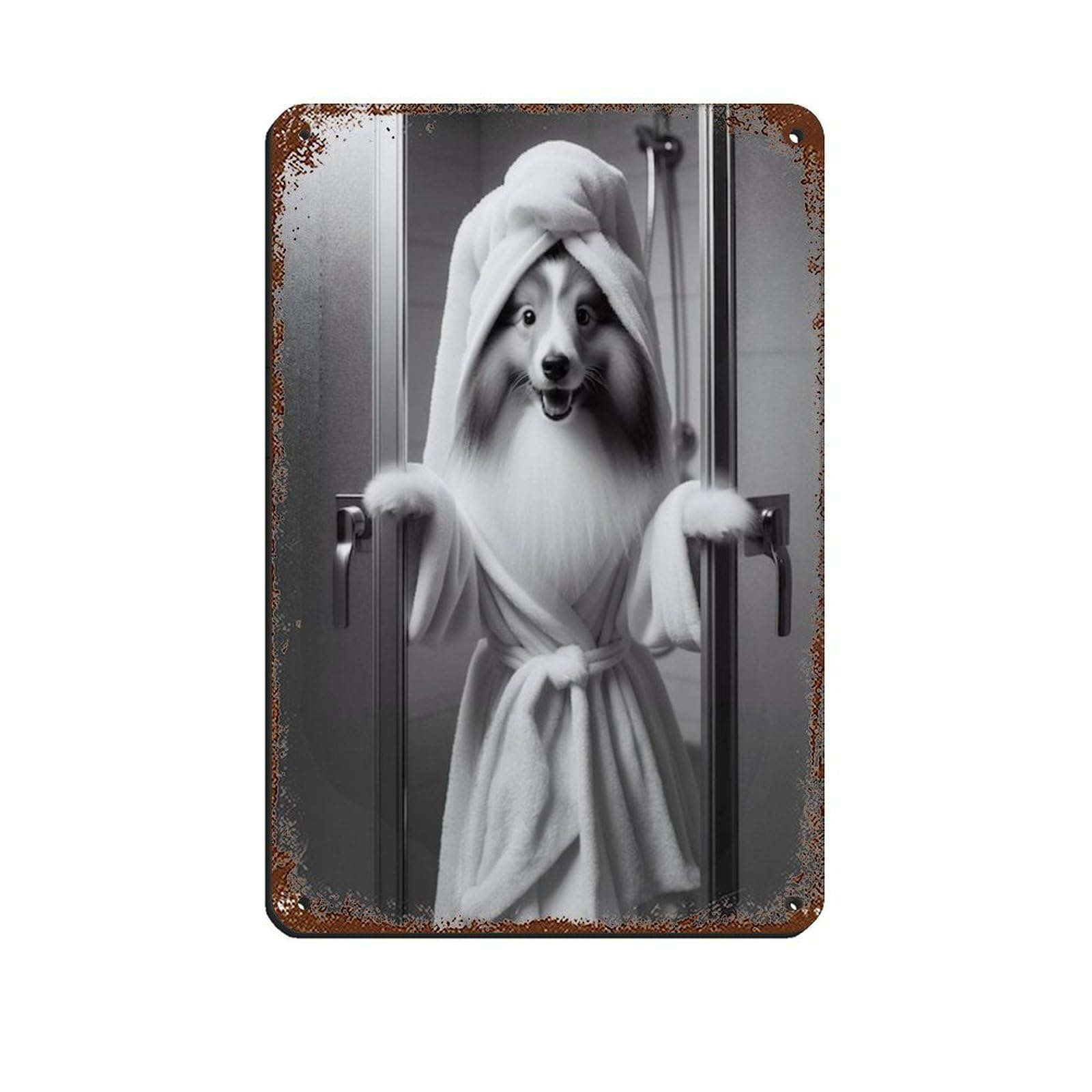 Shetland Sheepdog Bathroom Art Poster Tin Sign Vintage Metal Pub Club Cafe Bar Home Wall Art Decoration Poster Retro 8x12inch(20x30cm)