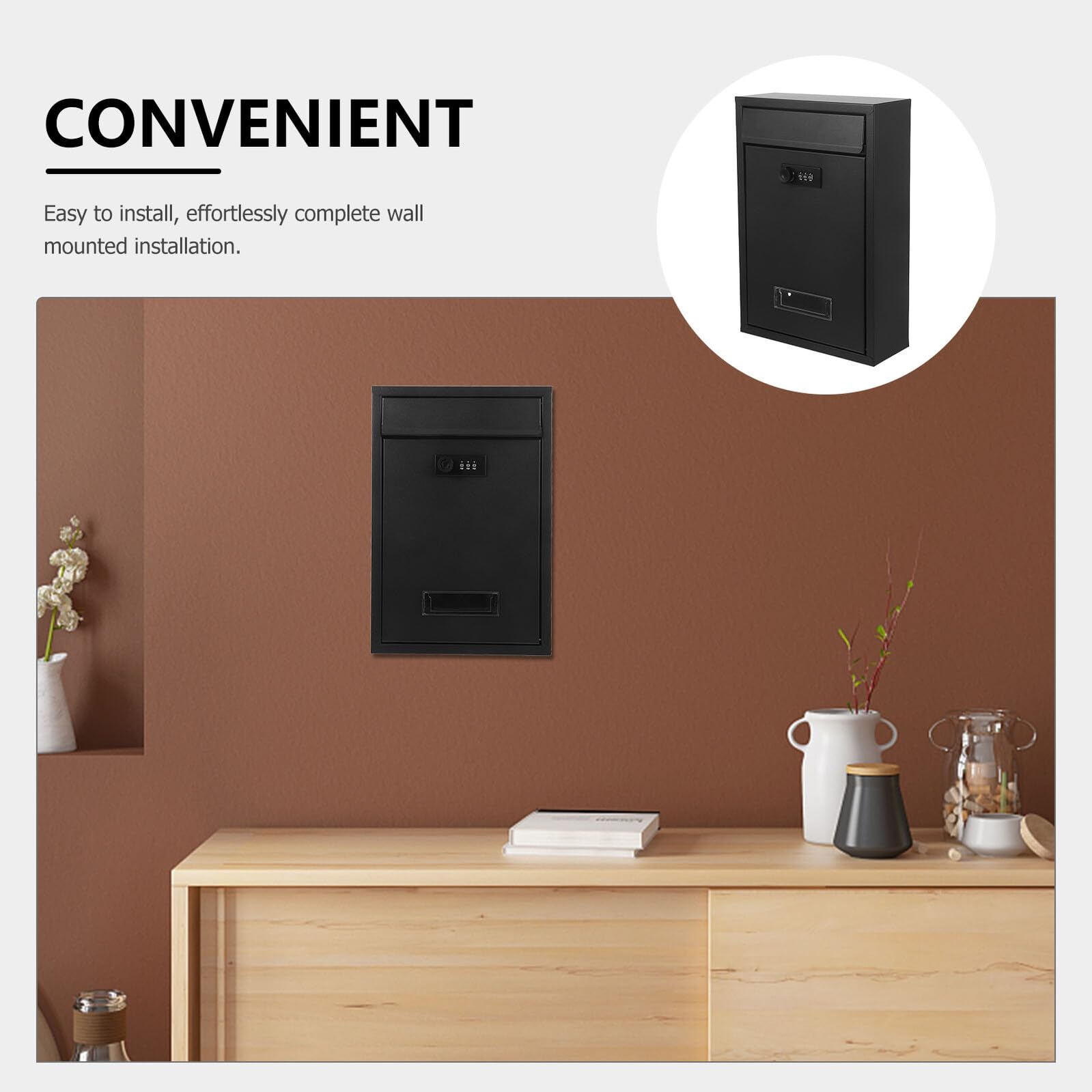 Baluue Buzón de Sugerencias Mural con Cerradura de Combinación sin Llave Buzón Metálico Negro de Gran Capacidad para Oficina y Hogar Resistente Intemperie para Correo y Paquetes