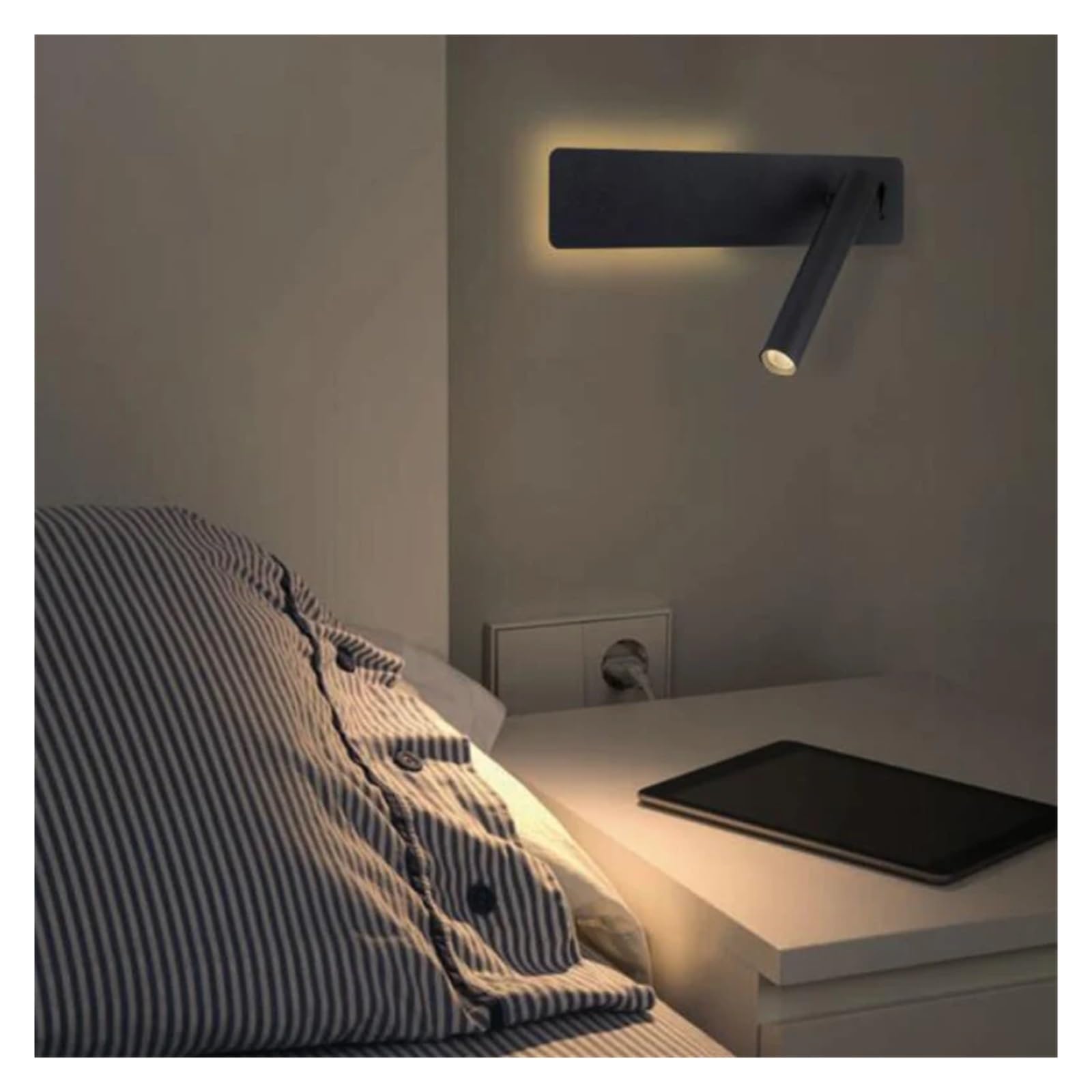 Lámpara de pared Led 6W, luz lectura for dormitorio, cabecera Hotel, lámpara libro nocturno, for rotación con foco 3W,Iluminación de imagen(Bianco)