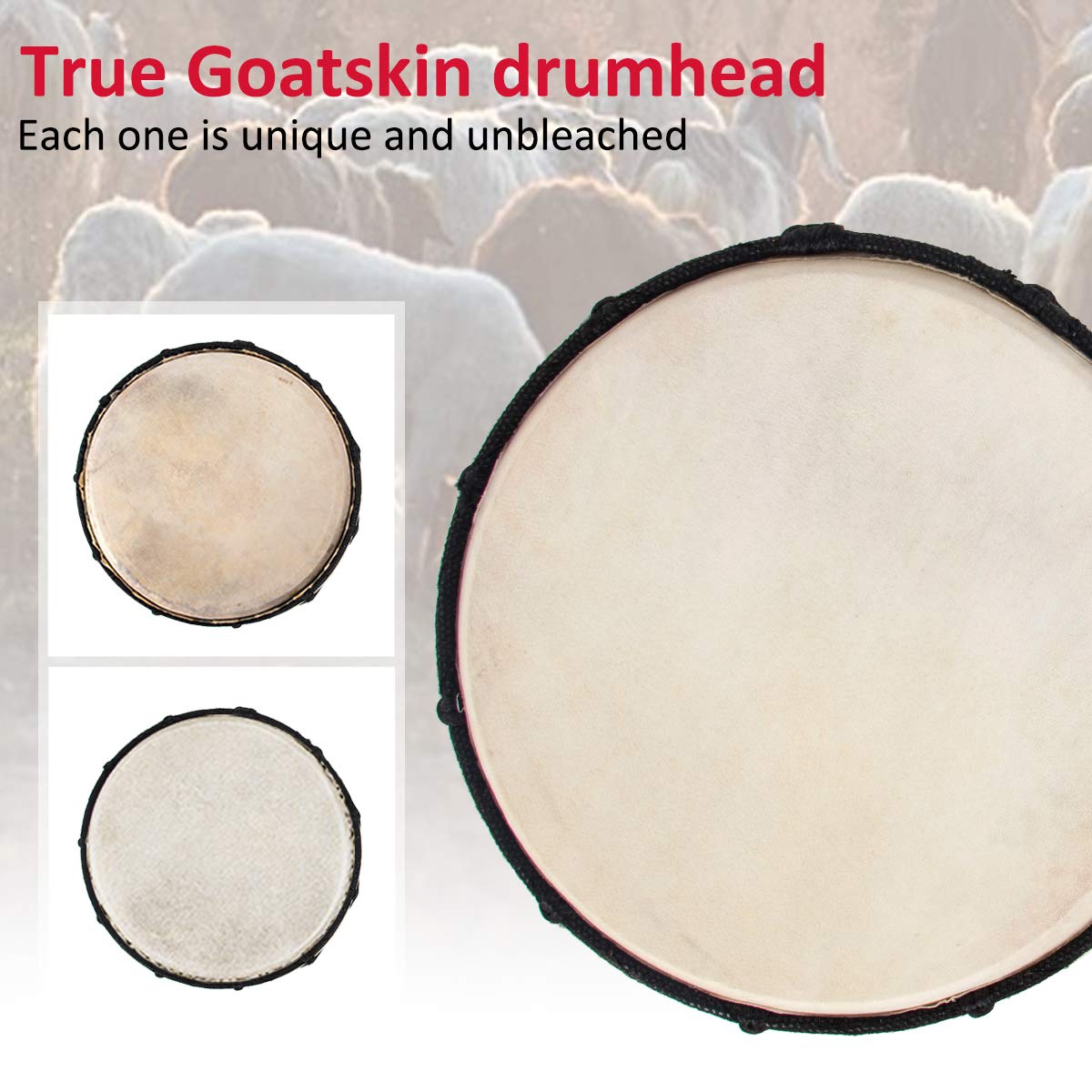 Kmise Djembe African Hand Drum Mahogany Standard Goat Skin Drumhead (6 inch)