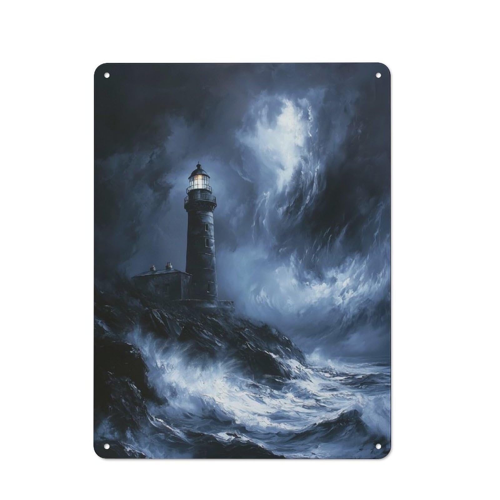 Junmoney Lighthouse In Stormy Weather Painting Rustic Metal Sign 40X30cm For Hobby Room Or Studio, Suited To Hobby Room Decor Fans