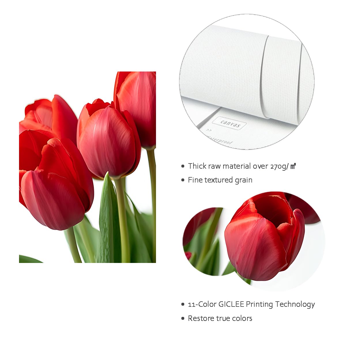 TOANGWALL Czerwone tulipany na płótnie, sztuka ścienna, zielone liście, kwiaty, malarstwo, druk botaniczny, nowoczesny, oprawiony plakat, współczesny obraz ścienny, obrazy ścienne do jadalni, gabinetu