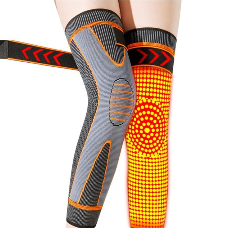 Exercise, protection Extended Knee Pads Knee Pads Anti-slip Plus Straps Old Cold Legs Wormwood Thickened for Fitness, cycling, running, playing football(Orange,X-Large)