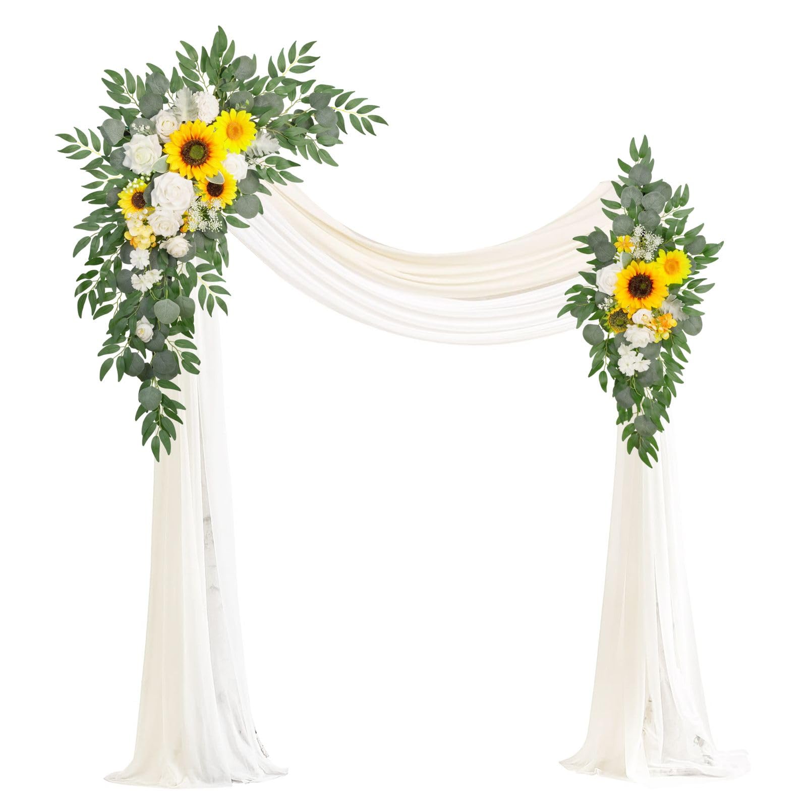 Artificial Arch Flowers Kit(Pack of 4),2Pcs Artificial Flower Arch Decor, 2Pcs Drapes, Ceremony and Reception Background Rose Decoration, Rose Sunflower Floral and Outdoor Party Decor