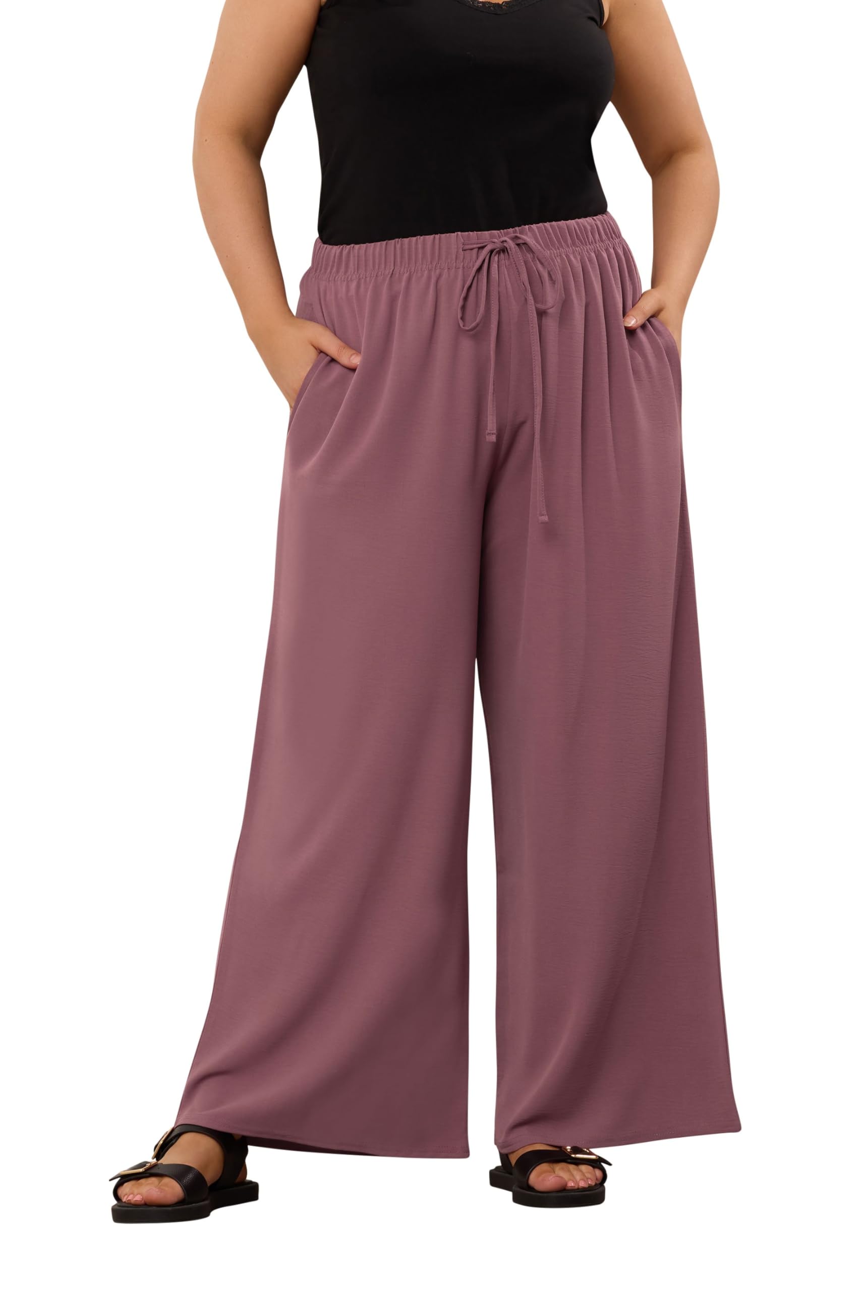 Yours Women's Purple Curve Twill Wide Leg Trousers - Plus Size Curve