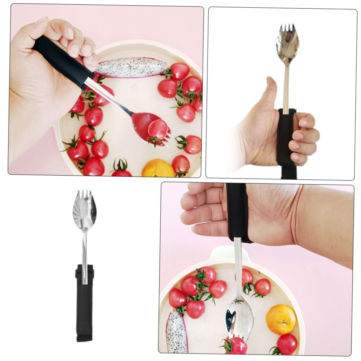 Utensilio para Comer Antideslizante para Adultos Mayores, Cuchara y Tenedor de Acero Inoxidable y Nylon, Ligero y Fácil de Agarrar para Personas Discapacidad