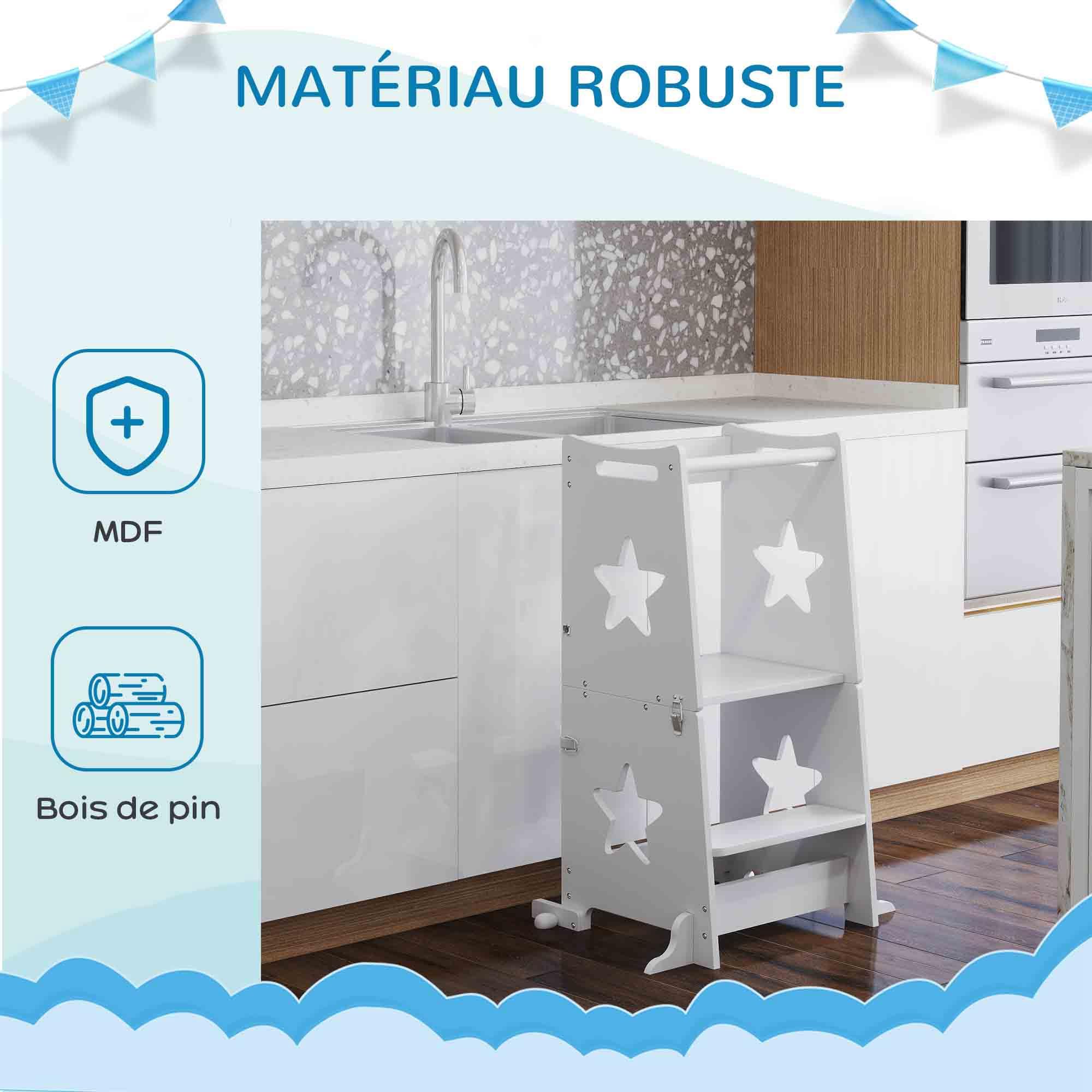 AIYAPLAY Tour d'observation Enfant Tour d'apprentissage Enfant Structure trapézoïdale Design 2 en 1 pour Enfant 3-6 Ans Blanc