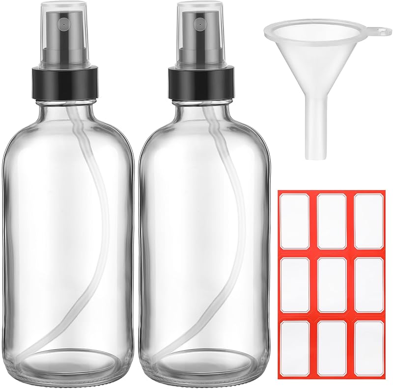 Fumete Frascos de Vidro com Spray 120 mL, Transparente com Tampa Preta, Pacote com 2