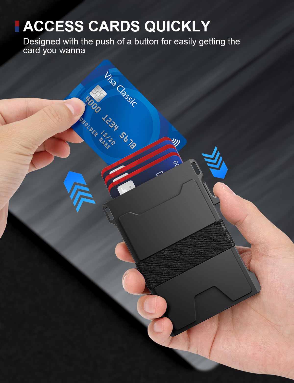 Męskie etui na karty, aluminiowe, minimalistyczne, metalowe etui typu Pop-Up Slim Wallet z wytrzymałą tylną płytą, ochroną RFID, portfel dla mężczyzn, kieszeń przednia, etui na karty kredytowe