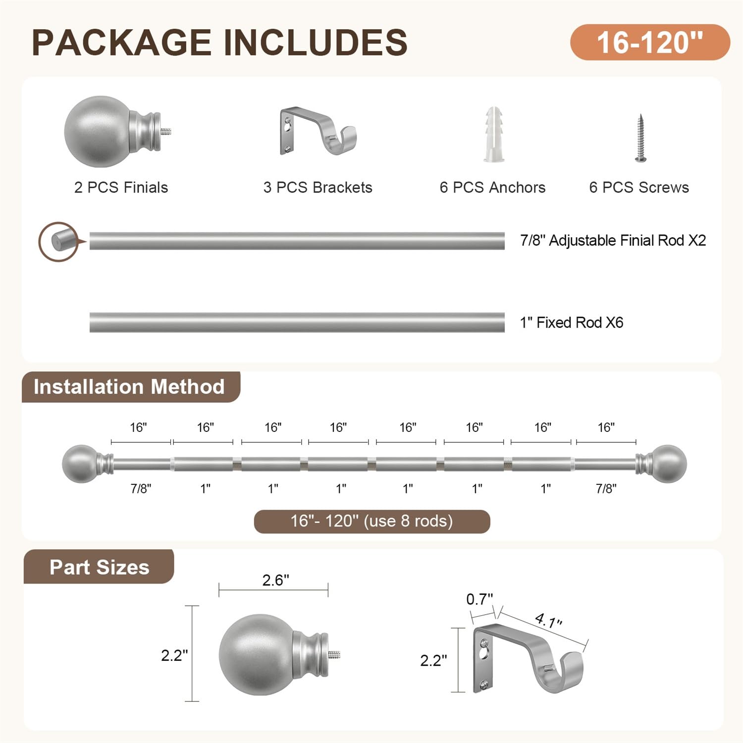 Modern Silver Curtain Rods - Elegant Window Hardware -9 Modern Silver Curtain Rods - Elegant Window Hardware -9