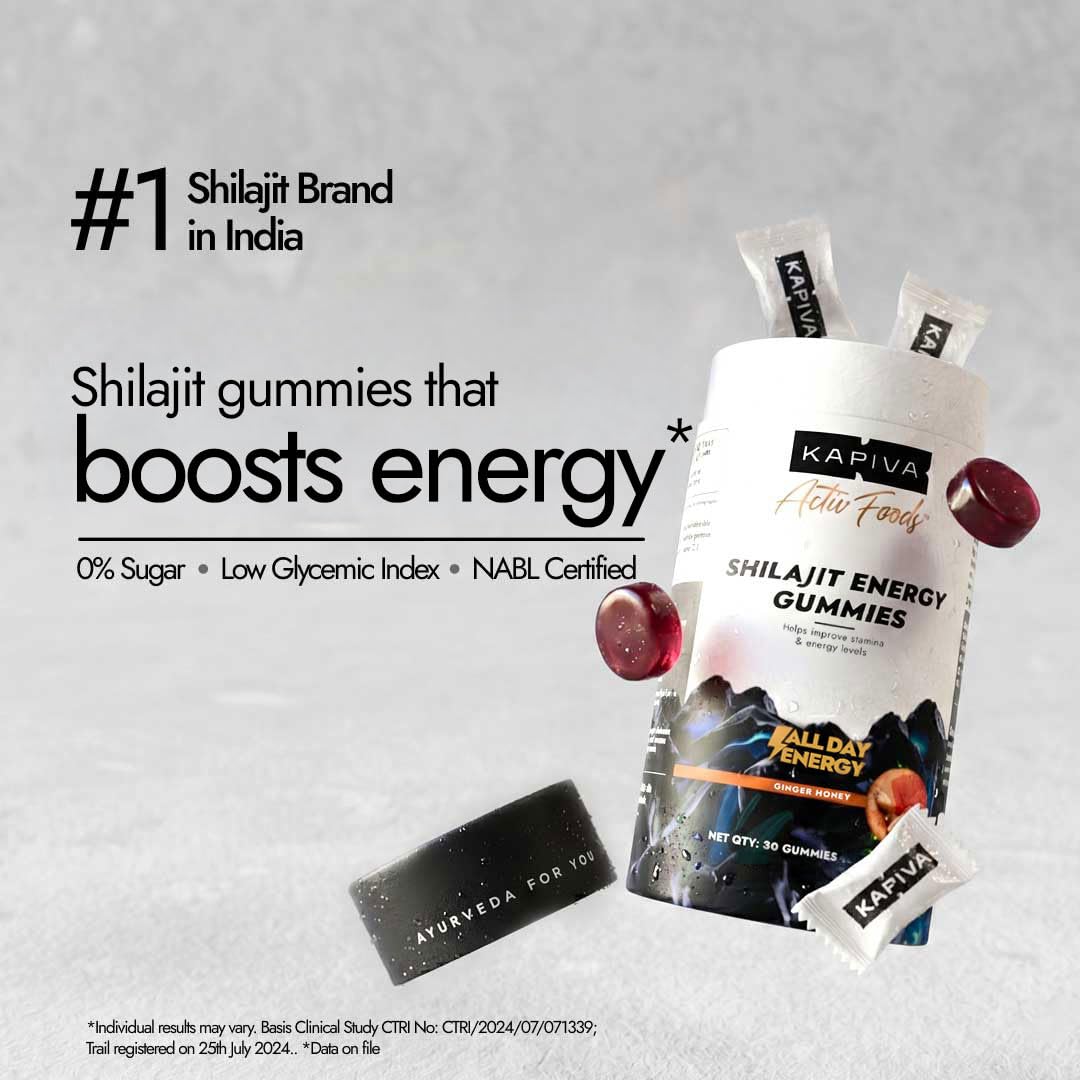 Kapiva Himalayan Shilajit Gummies | 225mg Shilajit/Gummy | Ginger Honey Flavour | NABL-Certified Gummy | Boosts Energy Levels, Endurance & Stamina | No Added Sugar | Gelatin Free | 30 Gummies 1