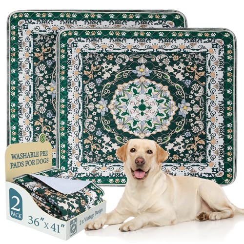 Image of Homimp Washable Pee Pads for Dogs, 2 Pack Reusable Puppy Pads Waterproof, Absorbent and Leakproof Dog Pee Pads, Non Slip Puppy Training Pads, Pet Mat for Floor, Crate, Couch, Whelping,Green, 36 inchx41 inch