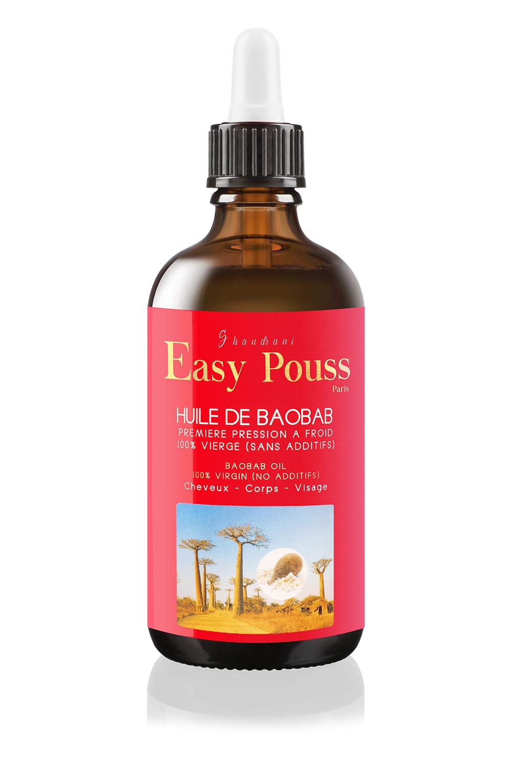 Shandrani Easy Pouss Paris Natural Baobab Oil Nourishes and Protects Hair, also Nourishes and Regenerates Skin 3.5 fl oz
