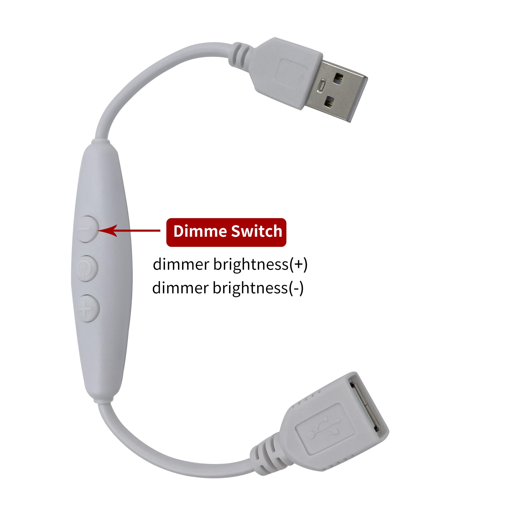 Clearhill USB Male and Female Dimmer Switch 2Packs,6-Speed Dimming,ON-Off Function,Stepless Dimming,2A Current,22AWG Wire,16k Refresh Rate,60s delay Off,for 5V Single Color Led Lights(White) - Image 4