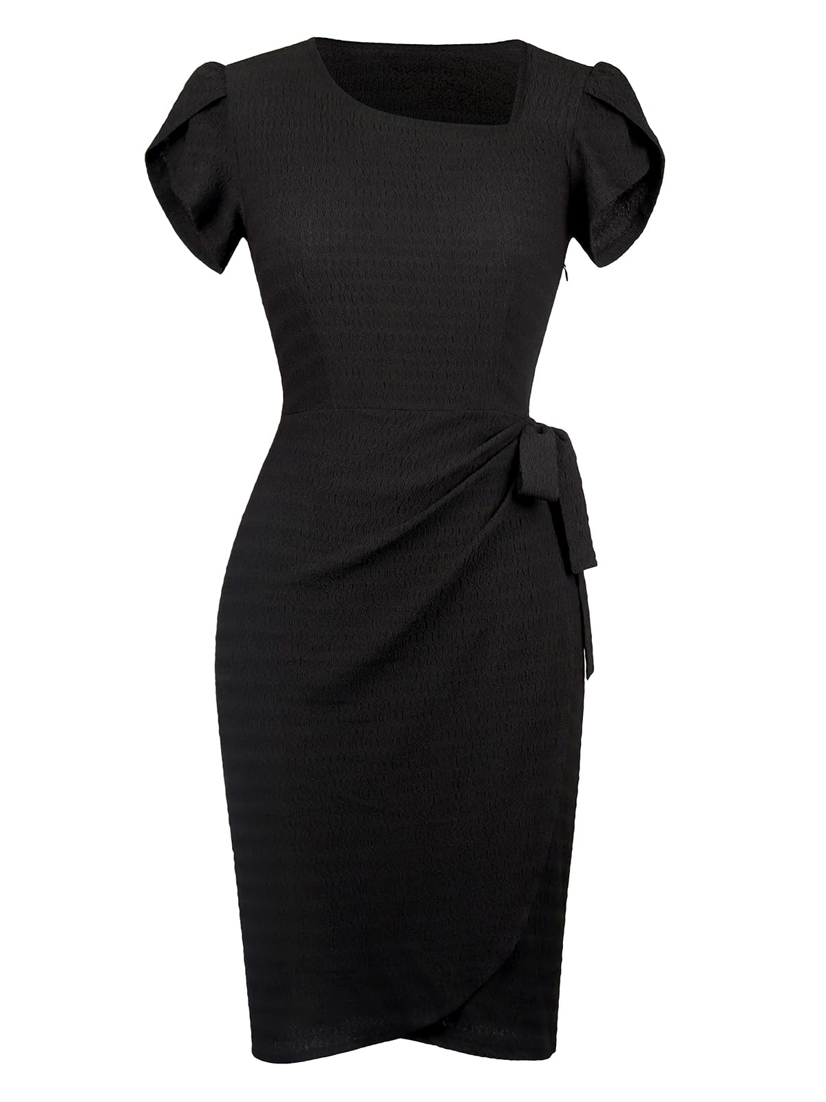 Lyrur 2025 Womens Split Short Sleeves Work Cocktail Party Business Casual Faux Wrap Dress