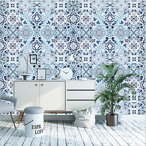 Dwind H1231 Vinyl Peel And Stick Wallpaper Blue Moroccan Style Mosaic Tile Paper Removable Adhesive Sticky On Bathroom Wall Décor 17. 7 X 118 Inches #TOP1