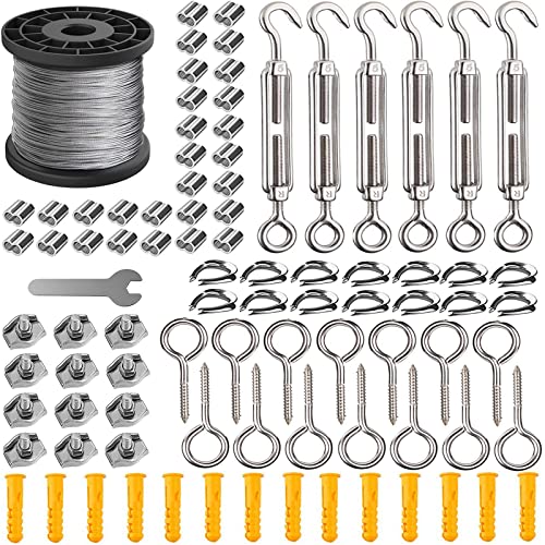 AMLOOPH 50M Garden Wire For Climbing Plants 2mm Stainless Steel Heavy Duty Metal Catenary Wire Trellis Fence Garden Wires Rope Kit With Turnbuckle Tension Wires Tensioner Vine Eyes For Climbing Plants