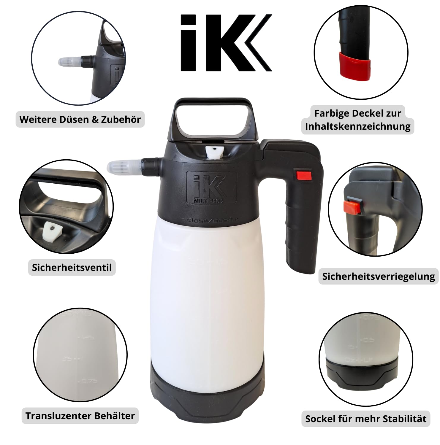 IK Drucksprühgerät - Sprühgerät 1,5L - Geeignet für Säuren, Lösungsmittel und aggressive Chemikalien - Reinigung und Desinfektion - Bau, Industrie und Schädlingsbekämpfung - Multi Pro 2 - Made in EU