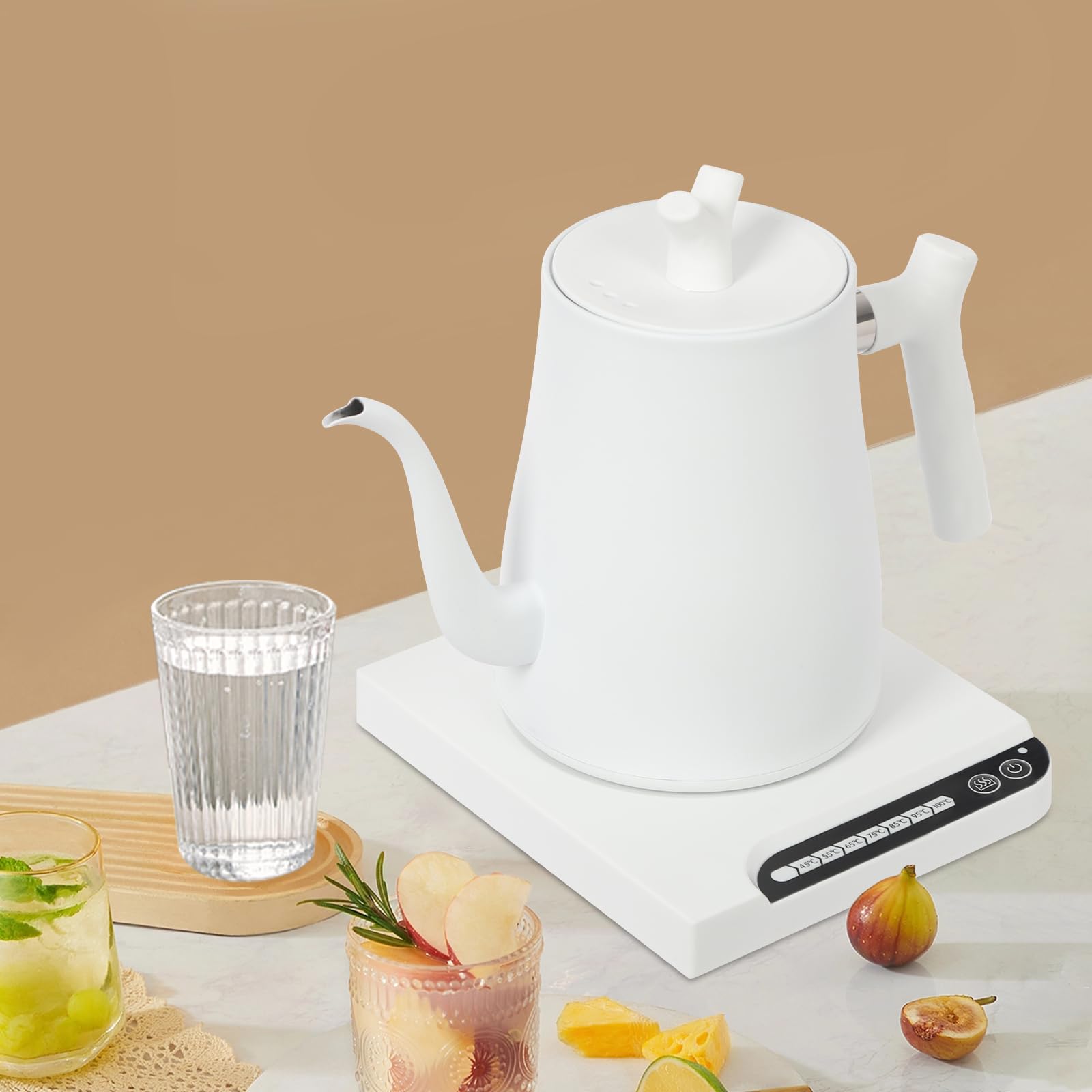 Czajnik elektryczny z regulacją temperatury łabędzia szyja 1L, 1000W stal nierdzewna Gooseneck Kettle do kawy herbaty, dzbanek łabędzia szyja 7 poziomów temperatury hartowane szkło panel dotykowy