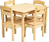 Costzon 5-Piece Kids Wooden Table & Chair Set - Natural Pine Activity Table for Arts, Crafts, Homework, Snacks - Toddler Preschool Furniture Gift Ages 3-7