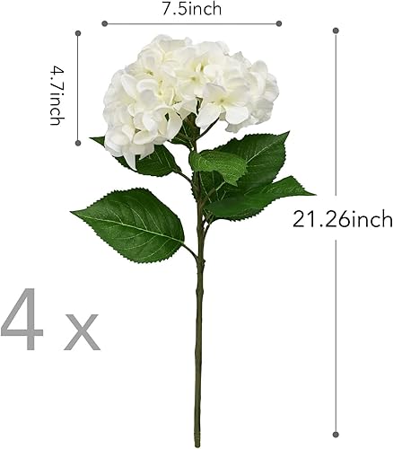 Miniatura 4 de Flores ArtificialesFalsasSintéticas - Hortensia Blanca 4 Piezas para Boda, Hogar, Fiesta, Restaurante
