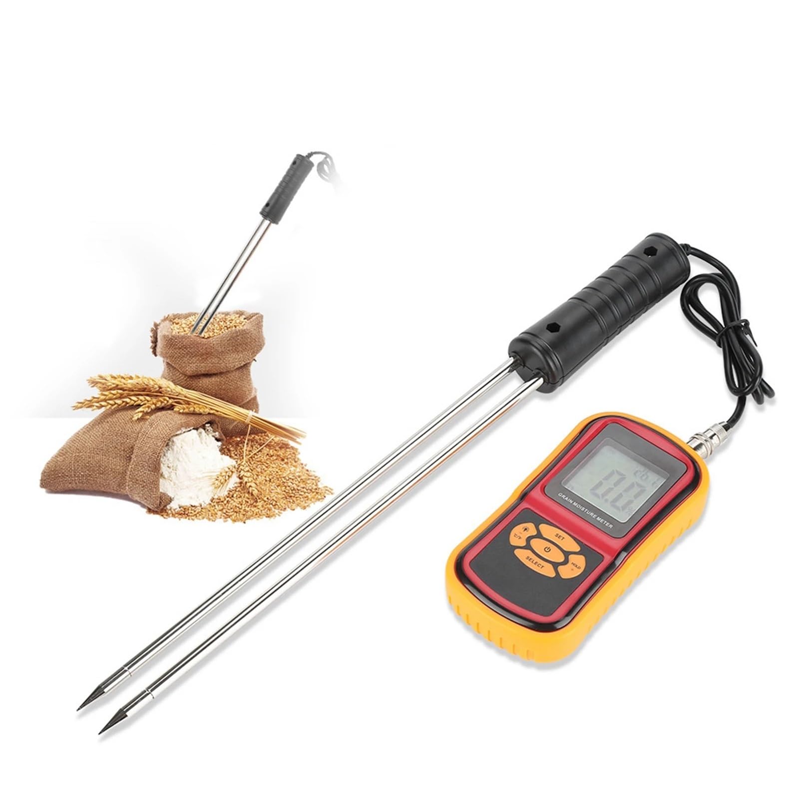 Feuchtigkeitsmessgerät, Tragbares digitales LCD-Feuchtigkeits- und Temperaturmessgerät for Getreide, Weizen, Reis, Mais Bohnen, LCD-Feuchtigkeitsmessgerät, Feuchtigkeitsmessgerät