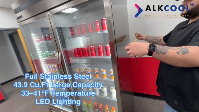 Image of Commercial Stainless Steel Beverage Refrigerator Display Fridge,Two Glass DoorMerchandiser Drink Cooler with LED Light Adjustable Shelves,46 Cu Ft, ETL Sanitation,(Wheels Not Included)