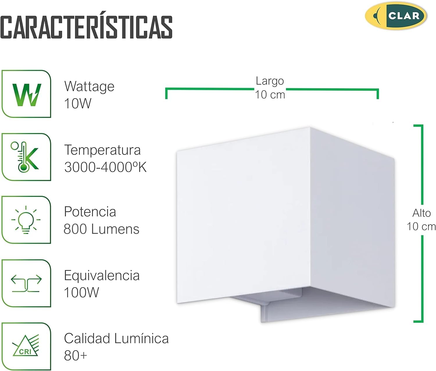 CLAR - Aplique LED Exterior Pared Blanco 10W Luz Neutra 4000Kº (Pack 6)