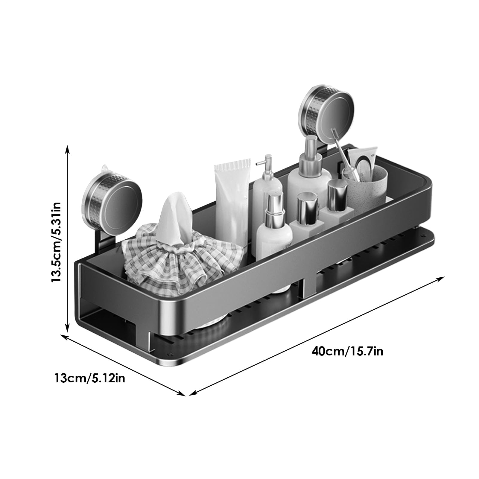 Wandmontiertes Saugnapf-Regal, 5 Haken, Küchenregal für Gewürze, Gewürze und Zubehör, ideal für Fliesen, Metall, Marmor, Wohnmobil und Camping, 81,3 x 17,8 x 36,8 cm