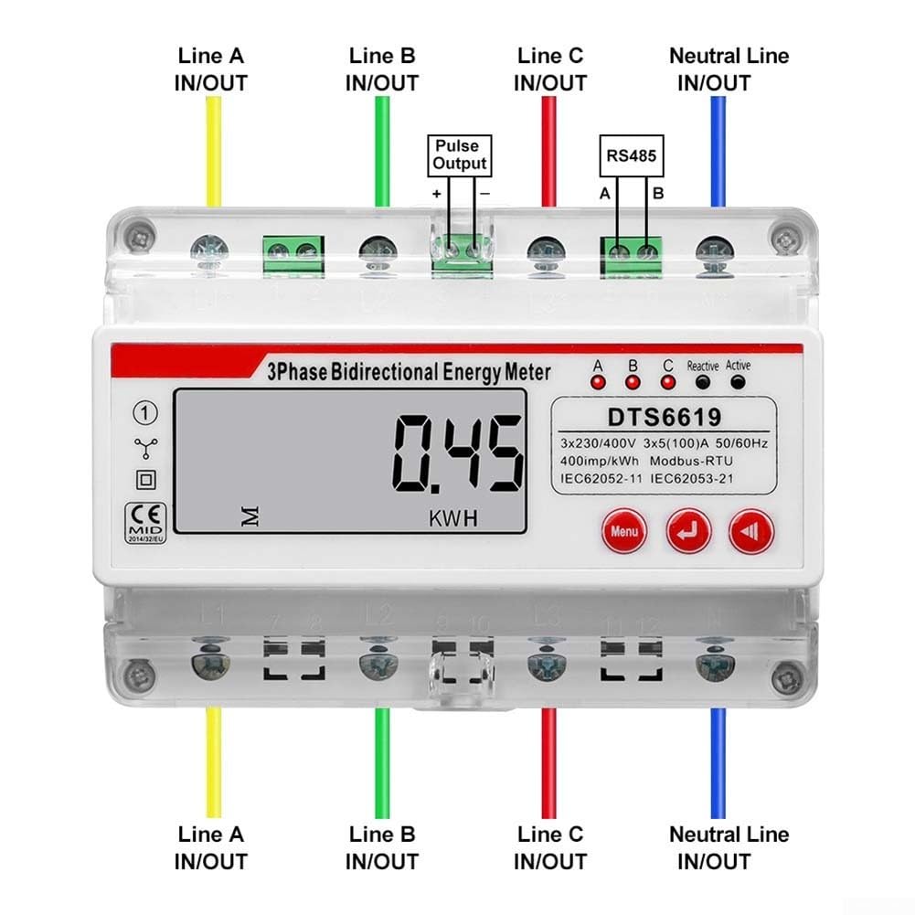 Contatore elettronico multifunzione di elettricità con display LCD retroilluminato, monitor di energia attiva e reattiva di precisione per uso domestico, ufficio, fabbrica, design compatto
