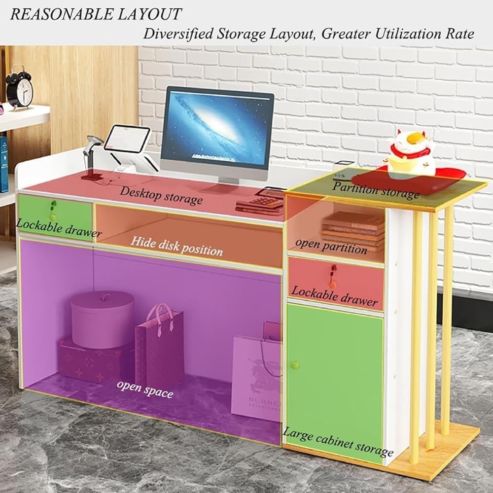 Bancone Reception Ufficio con Cassetti e Serratura, Banco Cassa per Negozio Abbigliamento, Pasticceria, Frutteria, Centro Estetico, Salone di Bellezza, Hotel, Supermerc(Size:100x40x90cm(39x16x35inch))