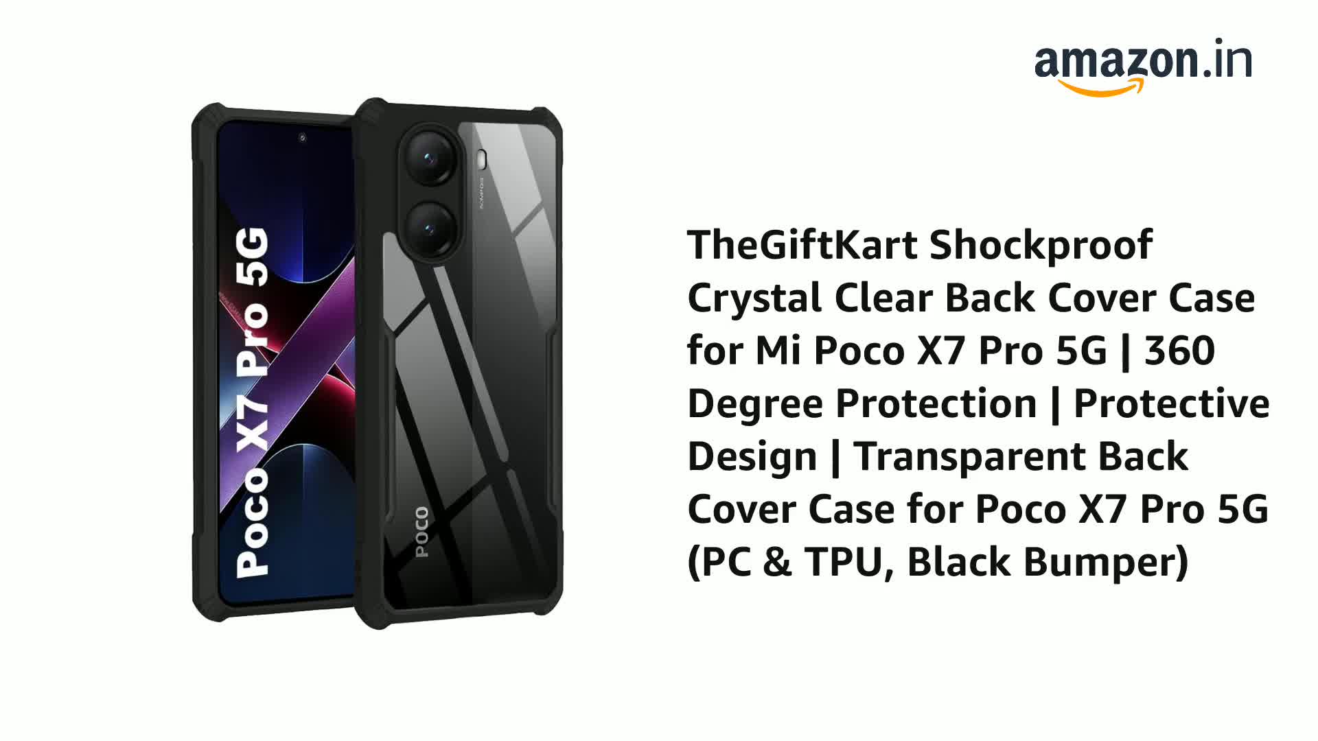 Xiaomi POCO X7 Pro ブラック 8GB+256GB 本体＋ケース TheGiftKart Shockproof Crystal Clear Back Cover Case for Mi Poco