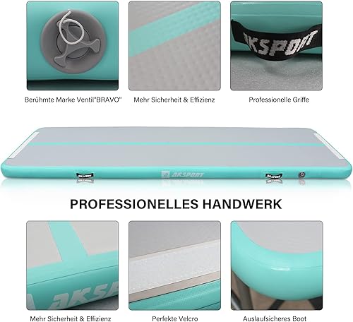 Miniatura 5 de AKSPORT - Colchoneta inflable para gimnasia, con bomba de aire, para el hogar, acrobacias, gimnasio, entrenamiento, animación, parkour, playa, Verde