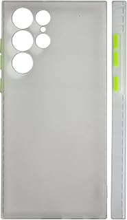 جراب خلفي رفيع ماجيك ماسك سلسلة كيو مع حماية للكاميرا وزر ملون متوافق سامسونج جالاكسي S22 الترا - شفاف × اخضر سيليكون