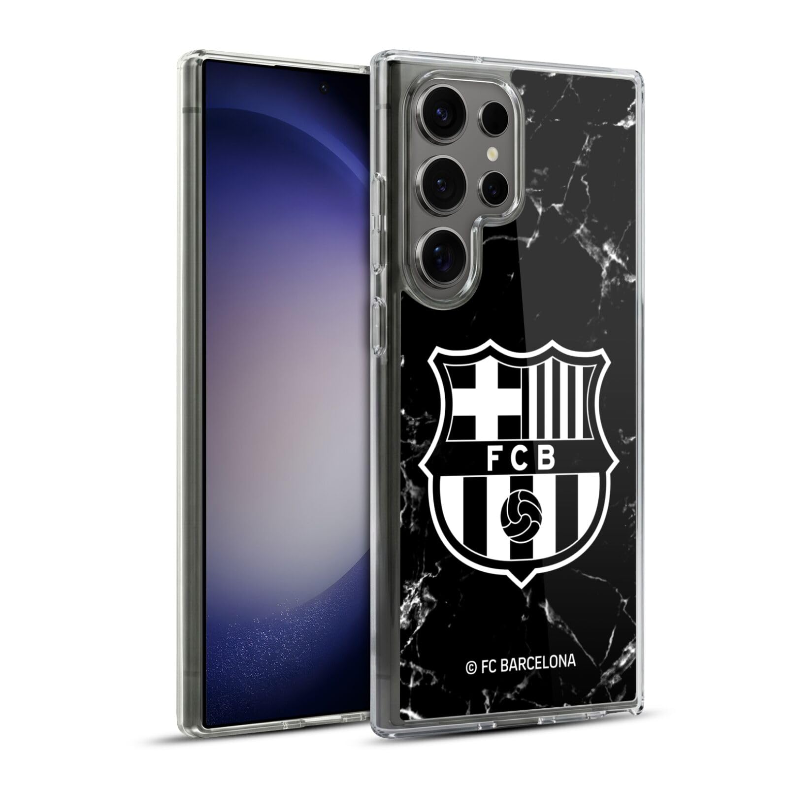 Head Case Designs Officially Licensed FC Barcelona Black Marble Crest Patterns Soft Gel Case Compatible with Samsung Galaxy S23 Ultra 5G