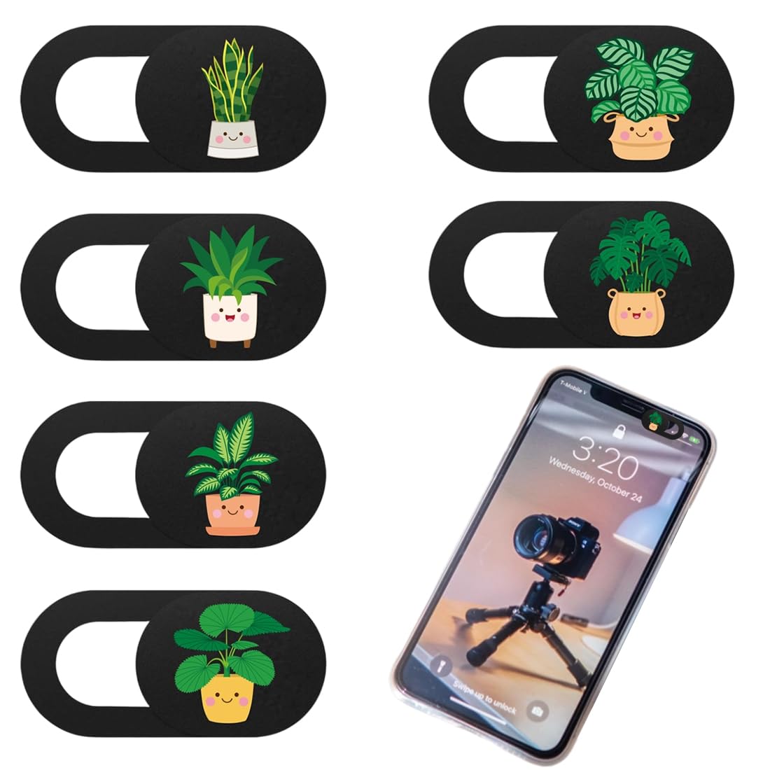 Set Copri Webcam Ultrasottile con Motivo Vegetale per Protezione Privacy 6 Pezzi