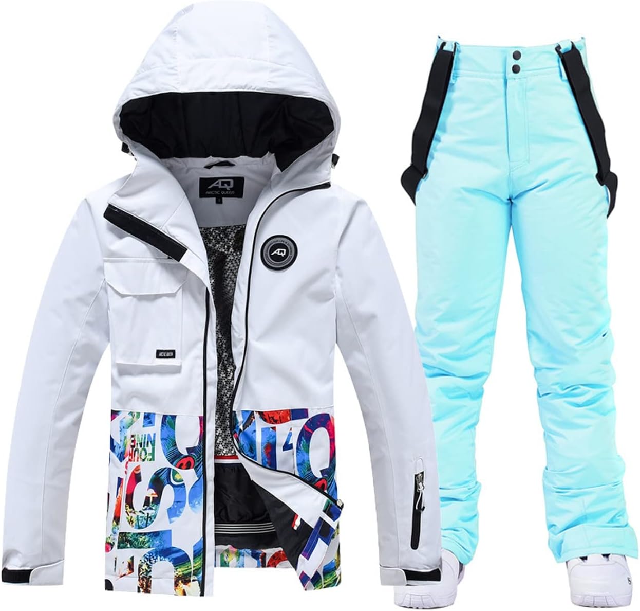 Women Waterproof Windproof Ski Jacket and Pants, Warm Ski Suits with Removable Hood Snowsuits for Winter Sports (Color : Color 10, Size : Small)