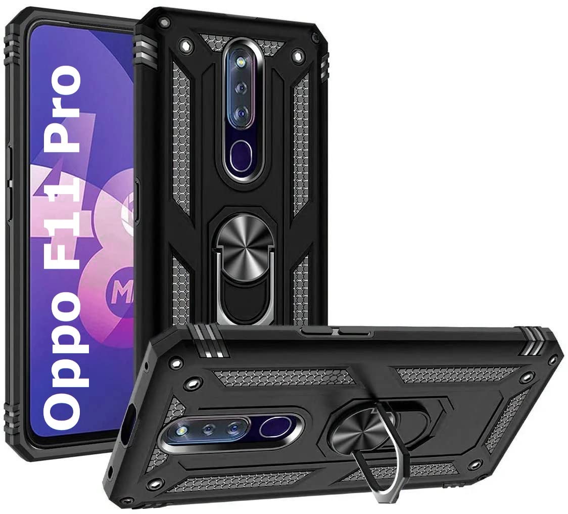 REALCASE Oppo F11 Pro Back Cover, Stylish, Heavy Duty Polycarbonate Dual Layer Hybrid Armor Ring Holder Kickstand, Shock Proof Bumper Case Back Cover for Oppo F11 Pro (R Black) (B07S8YVJFP) Amazon Price History, Amazon Price Tracker
