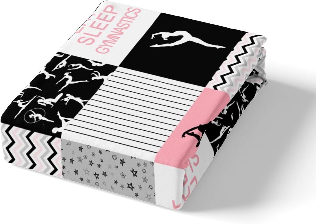 Gymnastics Girls Duvet Cover Set Twin Size Pink Black Geometric Plaid Bedding Set 2pcs for Kids Women Gymnast Youth Bedroom Sports Dancing Comforter Cover Modern Stripes Quilt Cover,1 Pillowcase