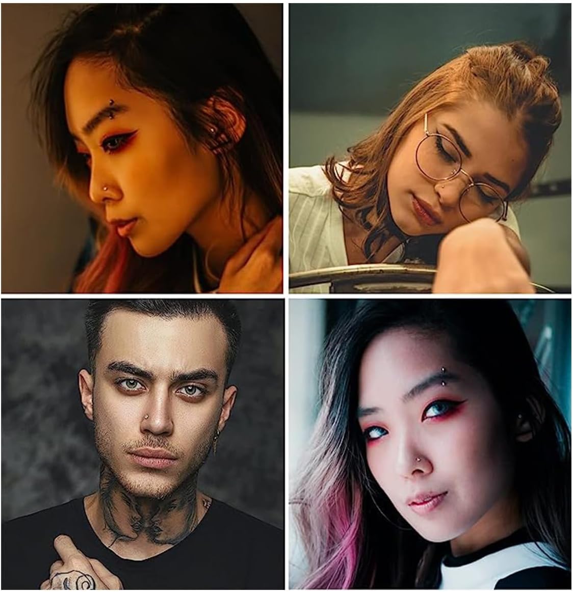 180Pcs 20G Surgical Stainless Steel Nose Rings Hoops Straight/L Shapes Nose Studs 2.0/2.5/3.0mm Cubic zirconia Hypoallergenic Nose Studs Silver Gold Rose Gold Black Rainbow Blue Lip Rings Nose Rings Piercing Jewelry Set for Women Men - Image 7