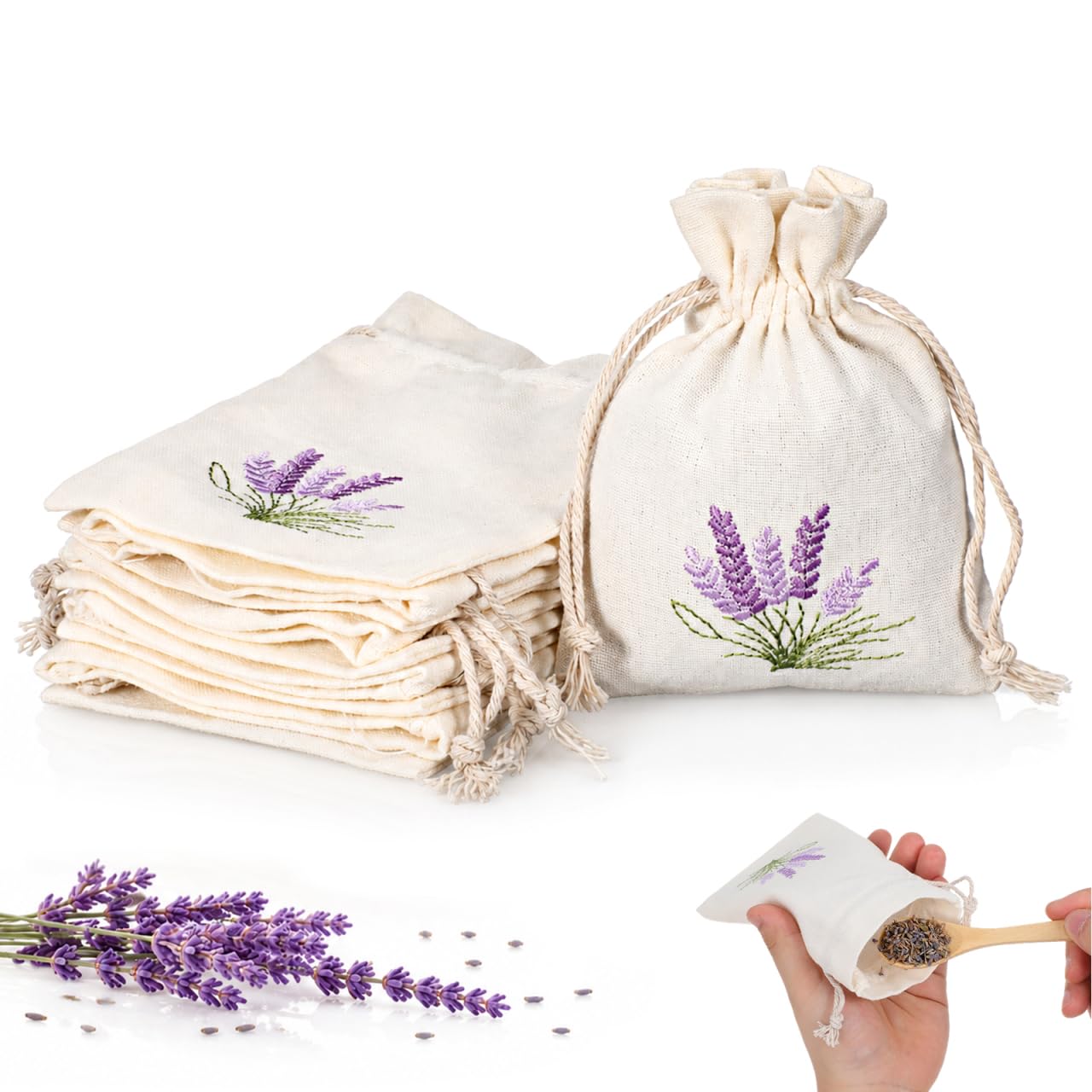 NOLITOY Empty Sachet Bag Drawstring Pouches Refillable Fragrance Sachets for Lavender Dried Flowers Candy Chocolates Jewellery Travel and Home Storage 10 pieces