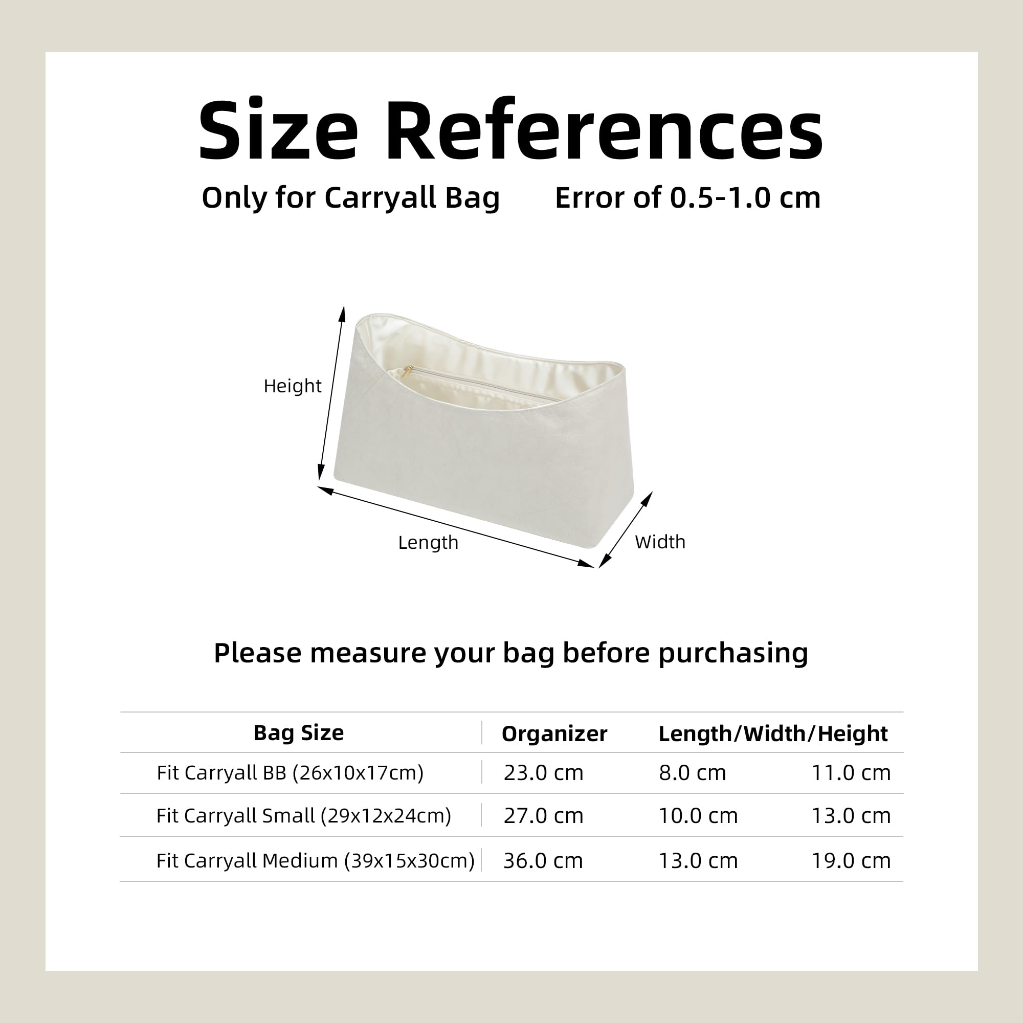 DGAZ Ligero Organizador de Bolsos para Carryall PM Open Top, Craie
