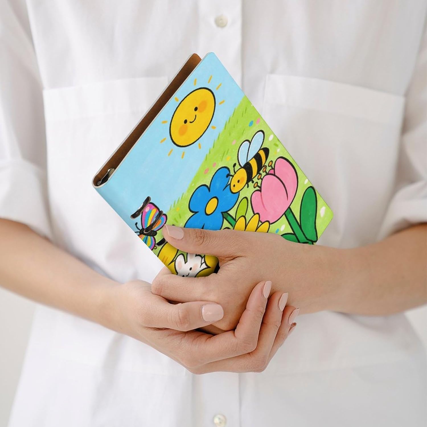 Little Sweetness And Fun in The Flower Field Spiral Notebook College Ruled Hardcover Loose-leaf Notebook 6 Ring Binder Notebooks A5 Leather Business Journal Refillable Notebooks for Work Note Diary 9×