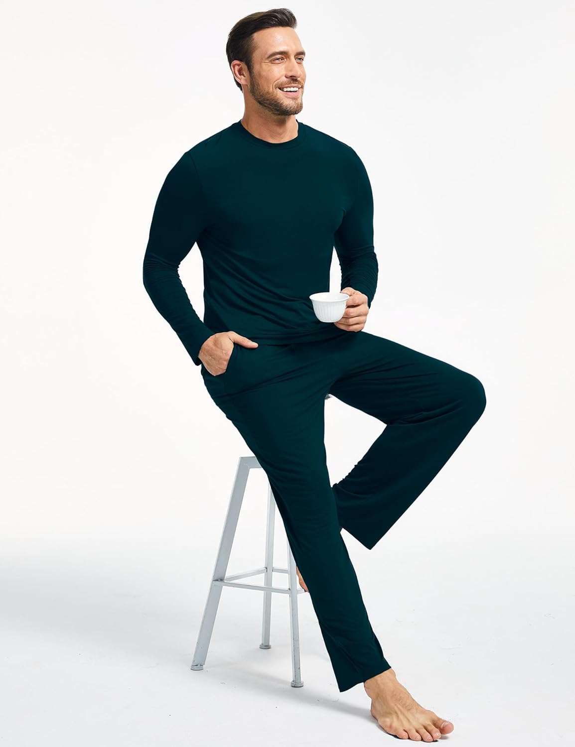 GYS Bamboo Viscose Men's Pajama Sets Long Sleeve Plaid Loungewear Sets with Pockets - Image 4