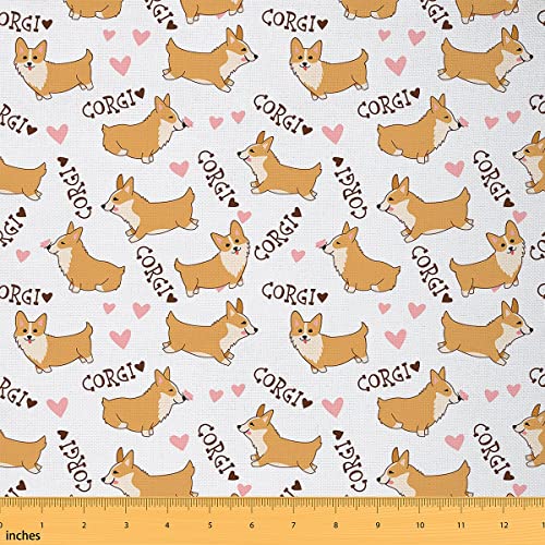 Erosebridal Kid Corgi Dog Fabric by The Yard, Cute Puppy Upholstery Fabric for Chairs, Cartoon Pet Dog Animal Decorative Fabric for Home DIY Projects Quilting Sewing Gift, 1 Yard, Yellow